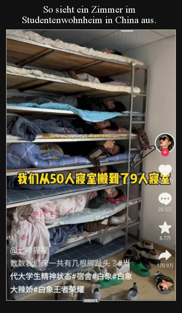 So sieht ein Zimmer im Studentenwohnheim in China aus... - Lustige Bilder | DEBESTE.de