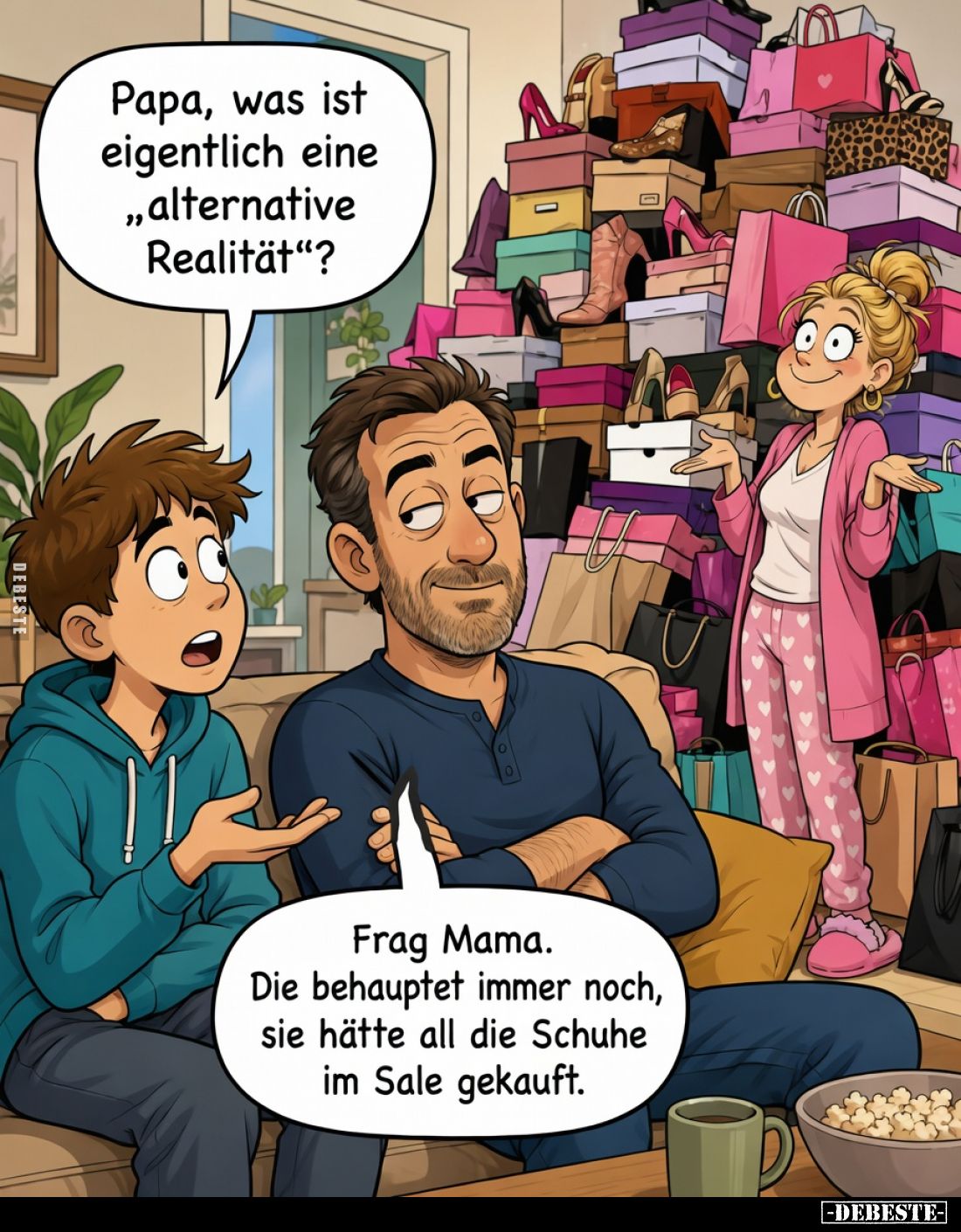 Papa, was ist eigentlich eine „alternative Realität“?
Frag Mama. Die behauptet immer noch, sie hätte all die Schuhe im Sal...