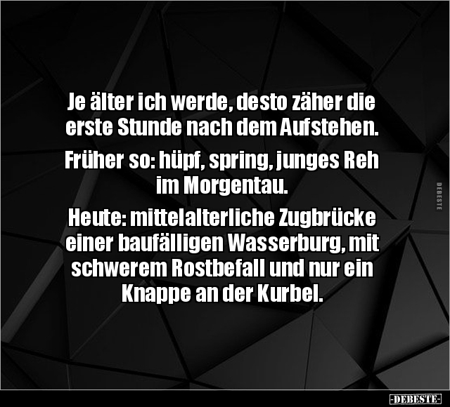 Je älter ich werde, desto zäher die erste Stunde nach dem.. - Lustige Bilder | DEBESTE.de