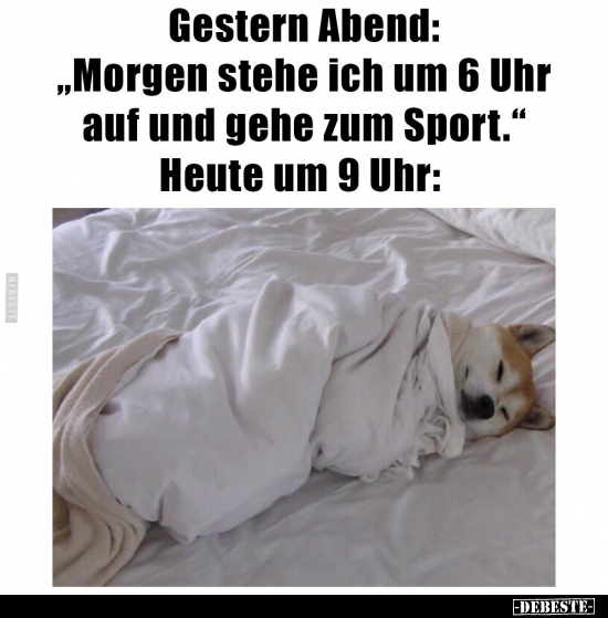 Gestern Abend: "Morgen stehe ich um 6 Uhr auf und gehe zum.."