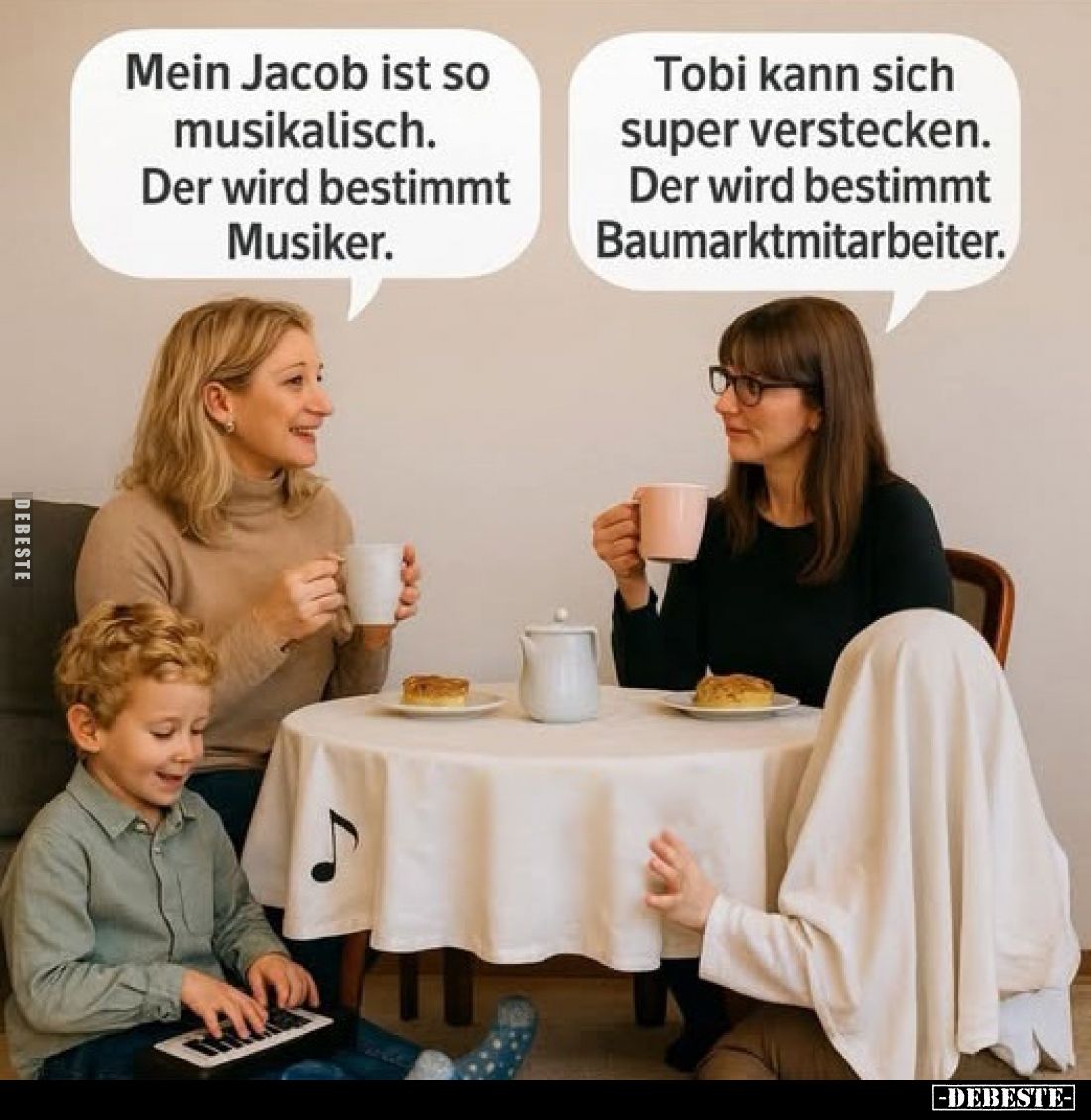 Mein Jacob ist so musikalisch.
Der wird bestimmt Musiker.
Tobi kann sich super verstecken.
Der wird bestimmt Baumarktmitar...