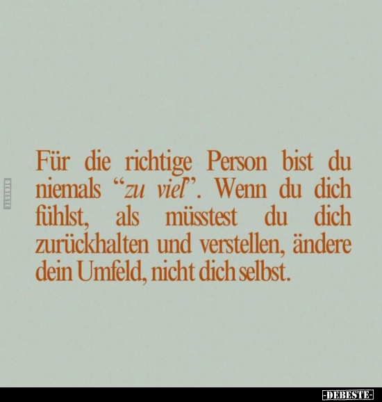 Für die richtige Person bist du niemals "zu viel".. - Lustige Bilder | DEBESTE.de