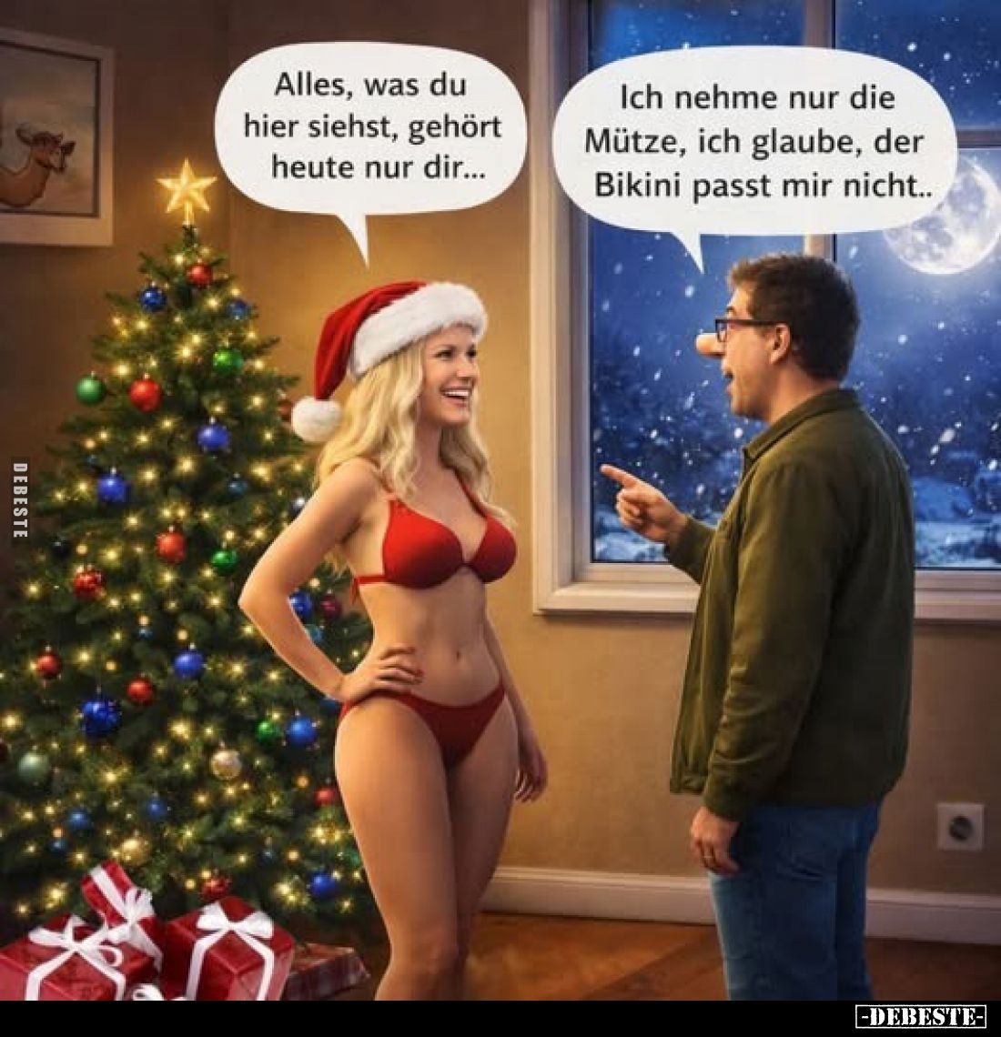 Alles, was du hier siehst, gehört heute nur dir...
Ich nehme nur die Mütze, ich glaube, der Bikini passt mir nicht..