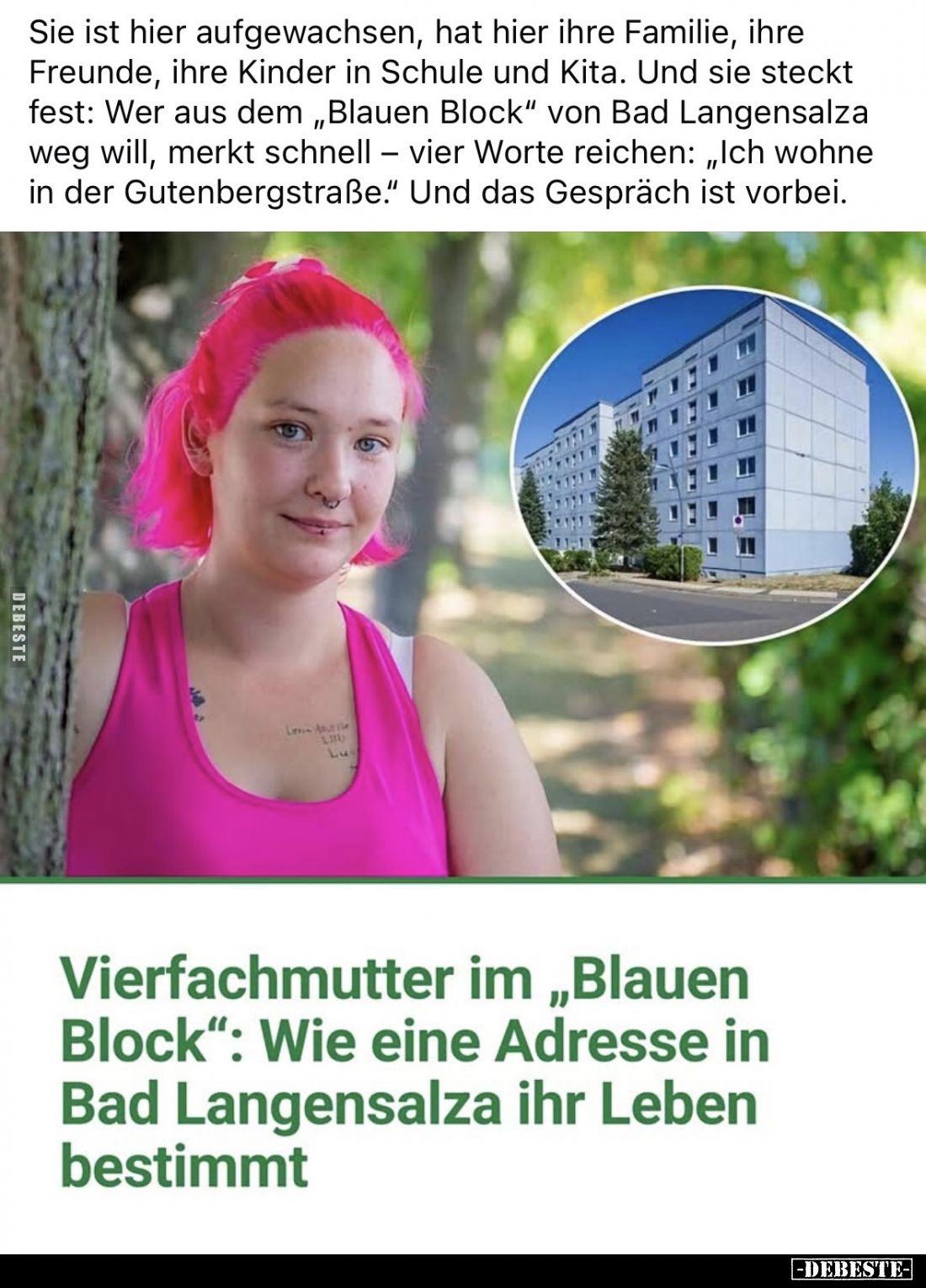 Sie ist hier aufgewachsen, hat hier ihre Familie, ihre Freunde, ihre Kinder in Schule und Kita. Und sie steckt fest: Wer aus ...