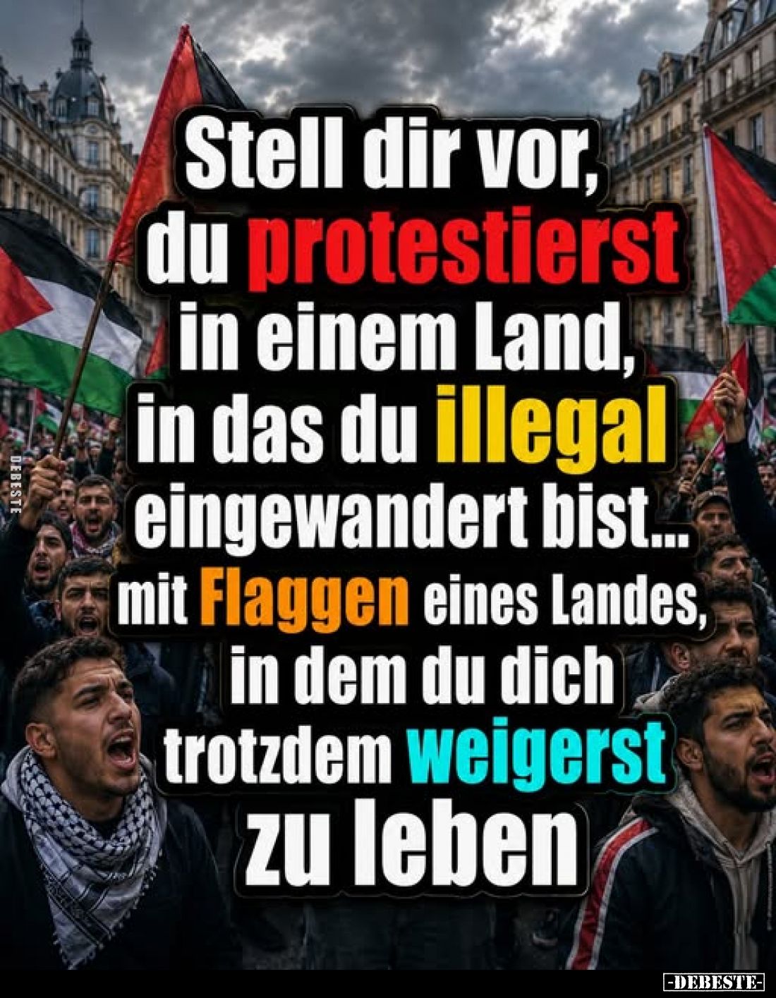 Stell dir vor, du protestierst in einem Land, in das du illegal eingewandert bist...
Mit Flaggen eines Landes, in dem du dic...