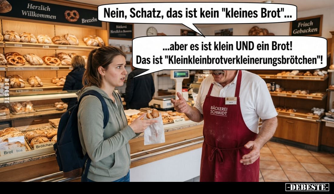Nein, Schatz, das ist kein "kleines Brot"...

...aber es ist klein UND ein Brot! Das ist "Kleinkleinbrotverk...