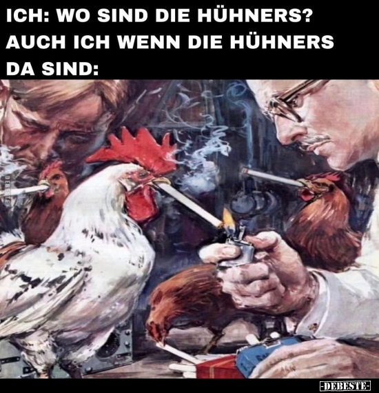 Ich: wo sind die Hühners? Auch ich wenn die Hühners da sind: