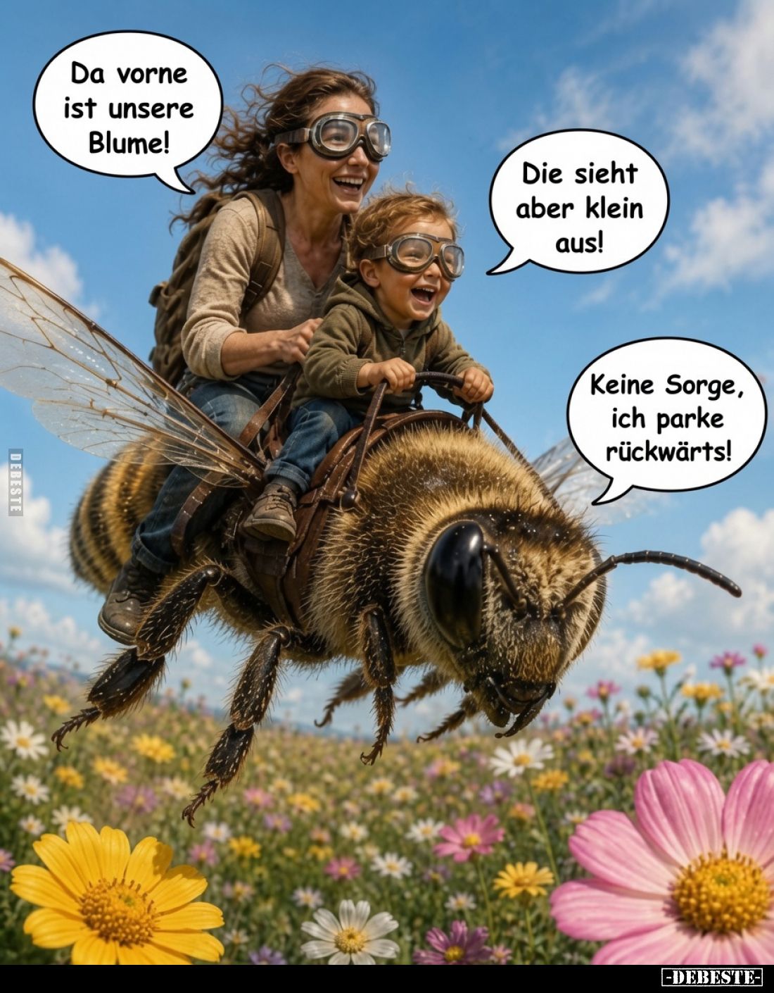 Da vorne ist unsere Blume!
Die sieht aber klein aus!
Keine Sorge, ich parke rückwärts!