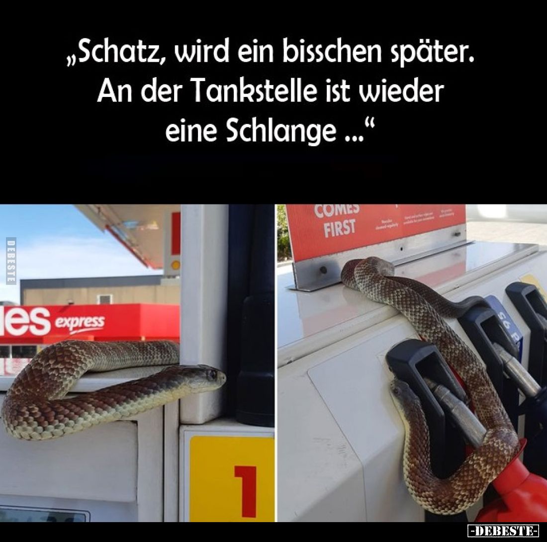 "Schatz, wird ein bisschen später. An der Tankstelle ist wieder eine Schlange..."