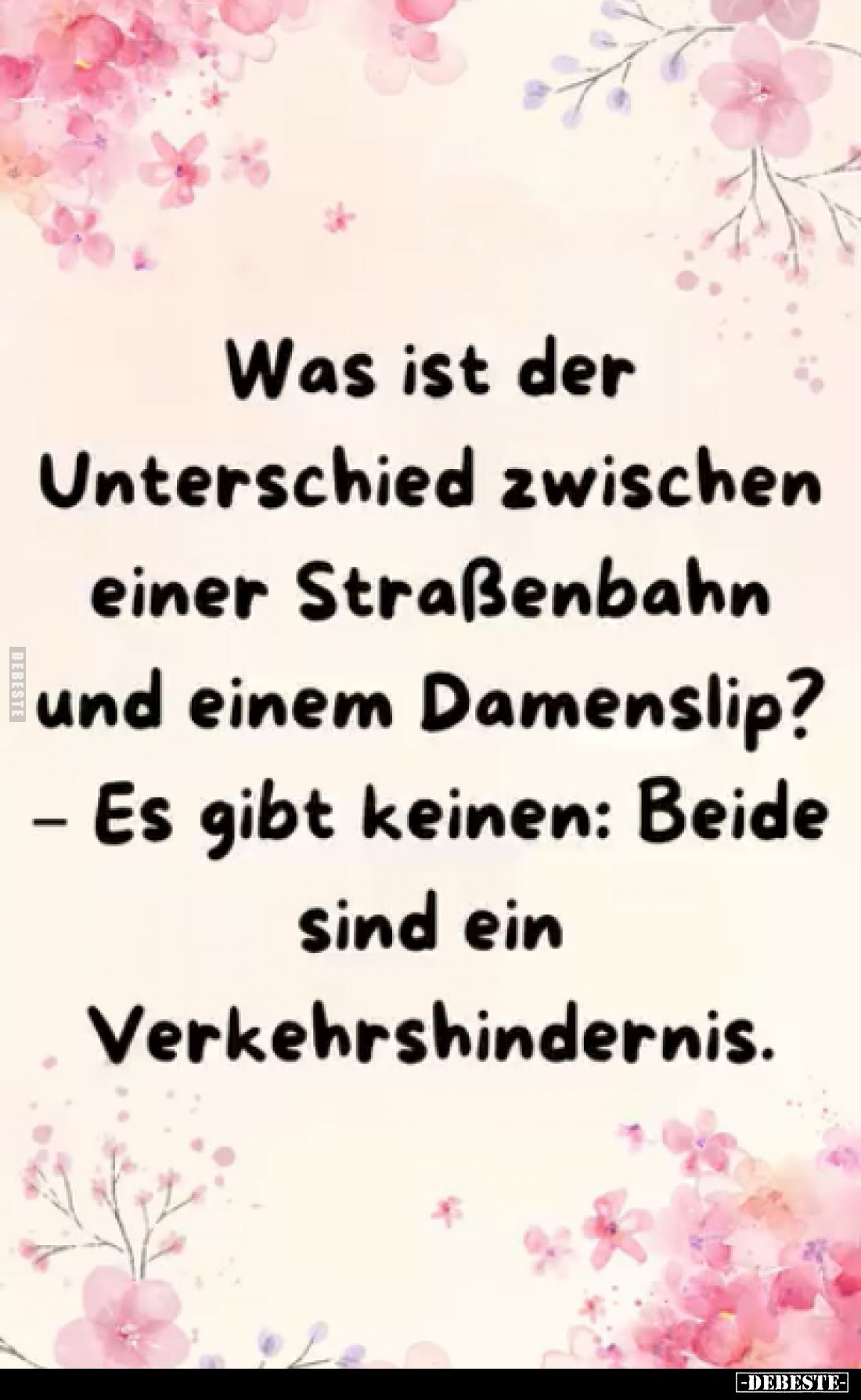 Was ist der Unterschied zwischen einer Straßenbahn und einem Damenslip? - Es gibt keinen: Beide sind ein
Verkehrshindernis.