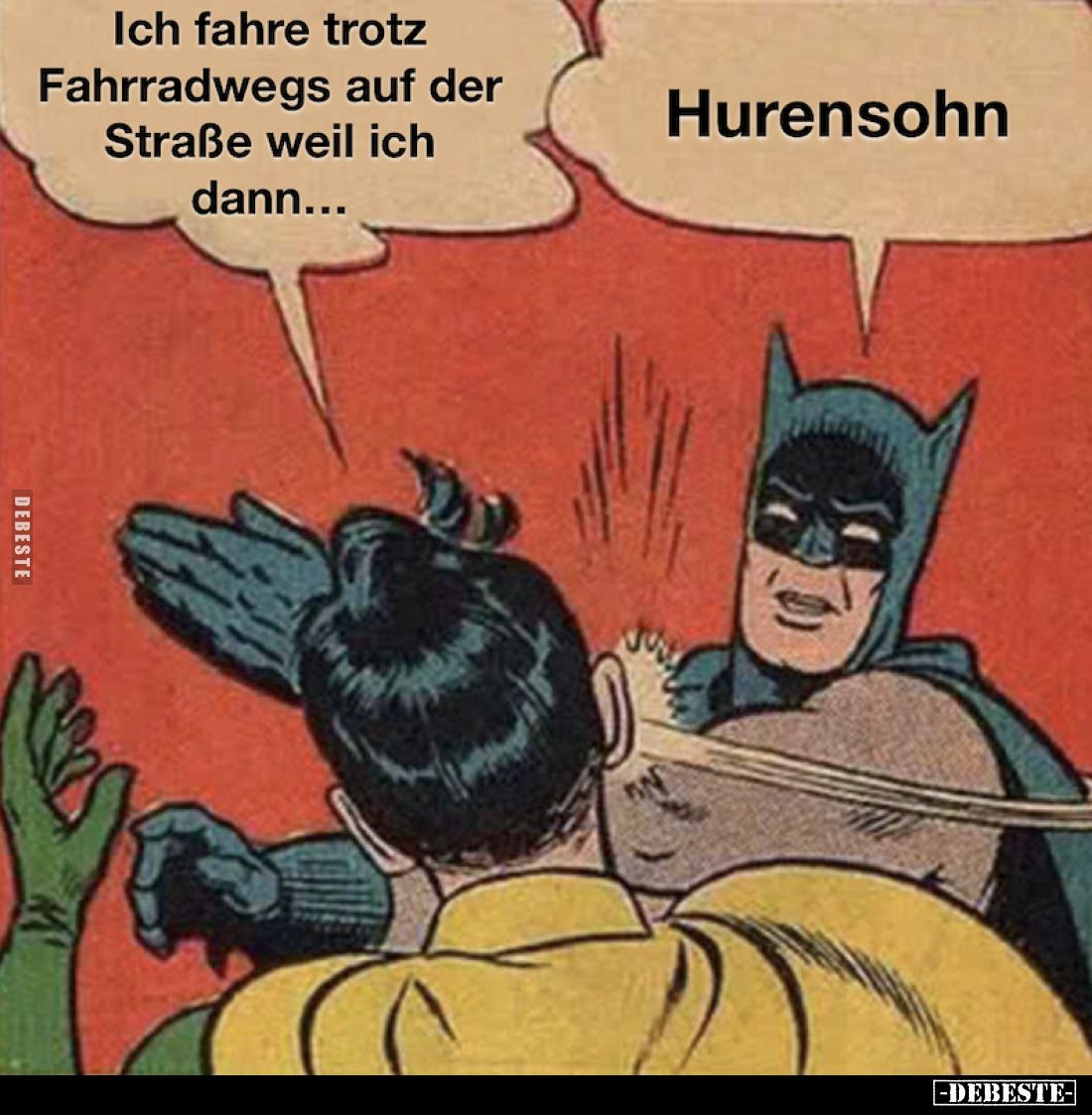 Ich fahre trotz Fahrradwegs auf der Straße weil ich dann... -
Hurensohn.