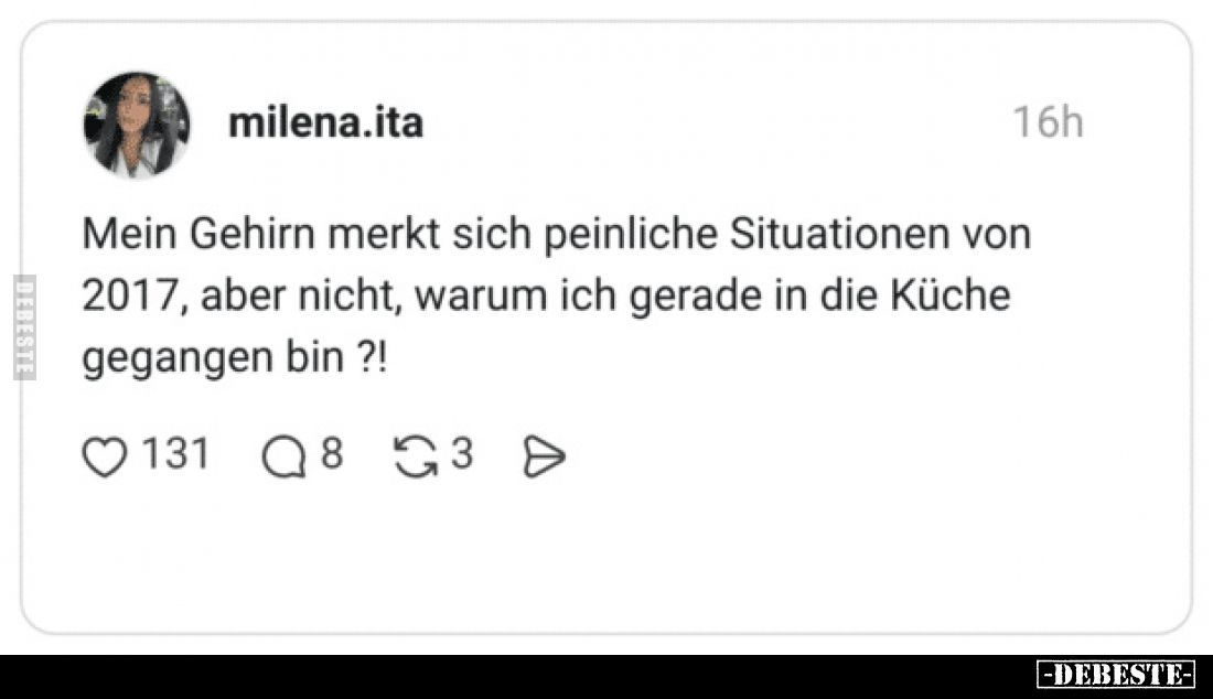 Mein Gehirn merkt sich peinliche Situationen von 2017, aber nicht, warum ich gerade in die Küche gegangen bin ?!