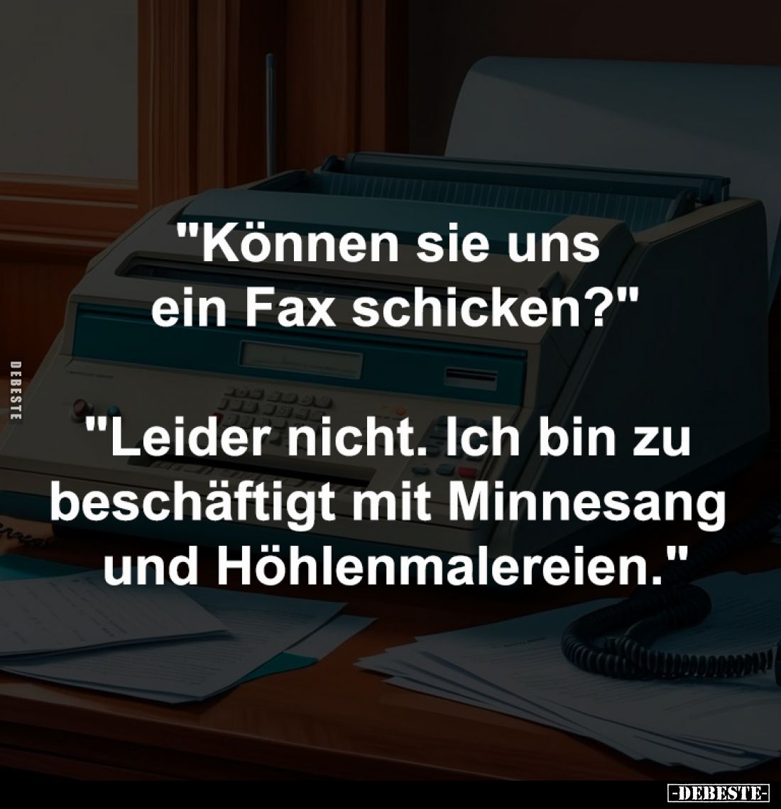 "Können sie uns 
ein Fax schicken?"

"Leider nicht. Ich bin zu 
beschäftigt mit Minnesang 
und Höhlenmale...