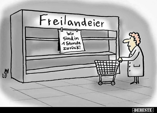 Freilandeier.
Wir sind in 1 Stunde zurück!