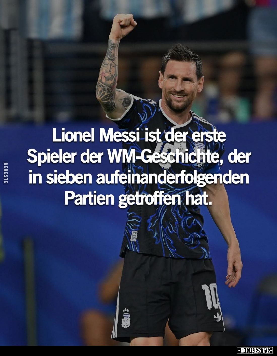Lionel Messi ist der erste Spieler der WM-Geschichte, der in sieben aufeinanderfolgenden Partien getroffen hat.