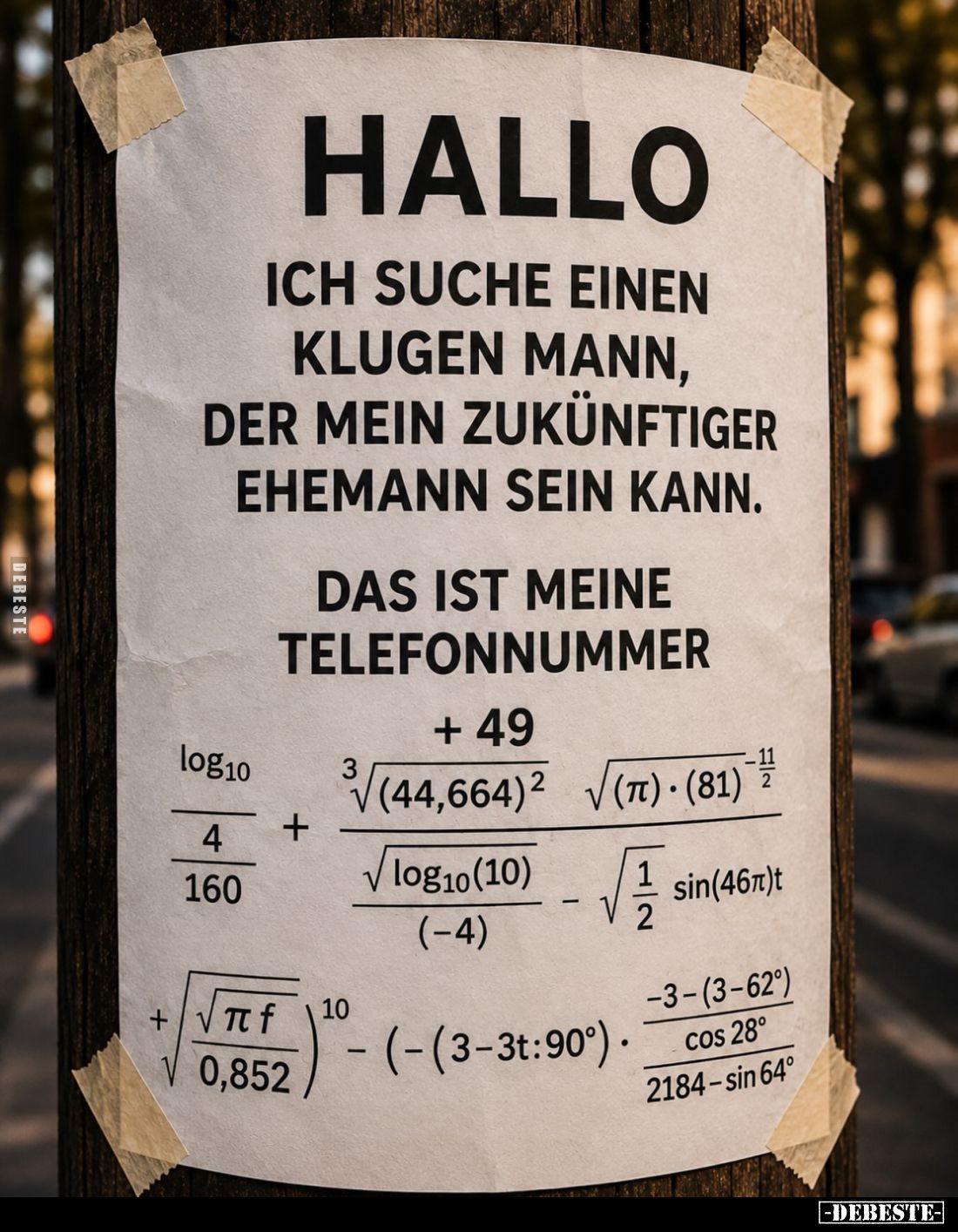 Hallo
-
Ich suche einen klugen Mann, der mein zukünftiger Ehemann sein kann.
Das ist meine Telefonnummer