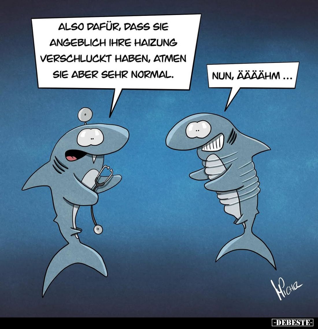 Also dafür, dass Sie angeblich ihre Haizung verschluckt haben, atmen Sie aber sehr normal.
Nun, äääähm.