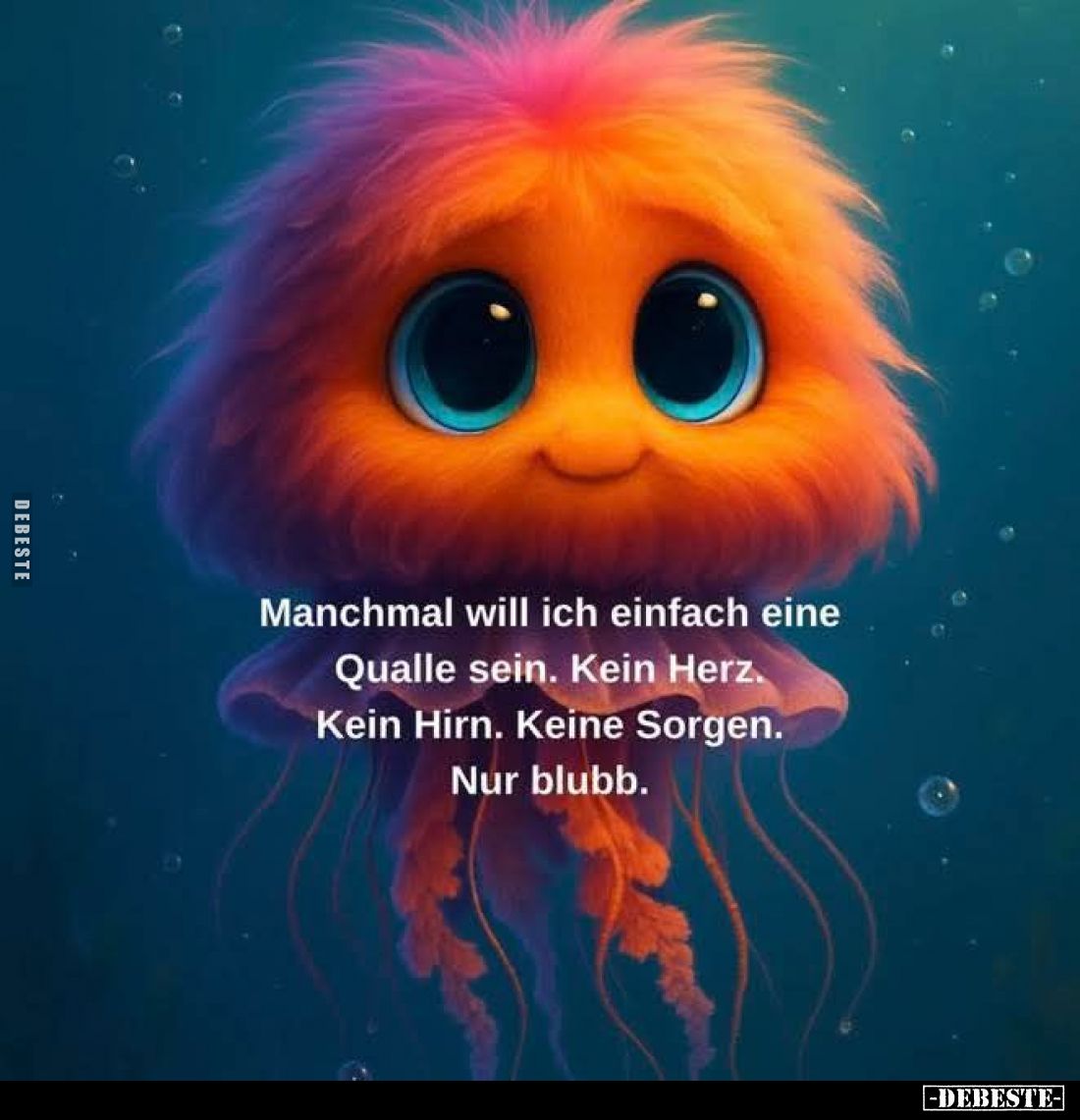 Manchmal will ich einfach eine Qualle sein. Kein Herz. Kein Hirn. Keine Sorgen. Nur blubb.