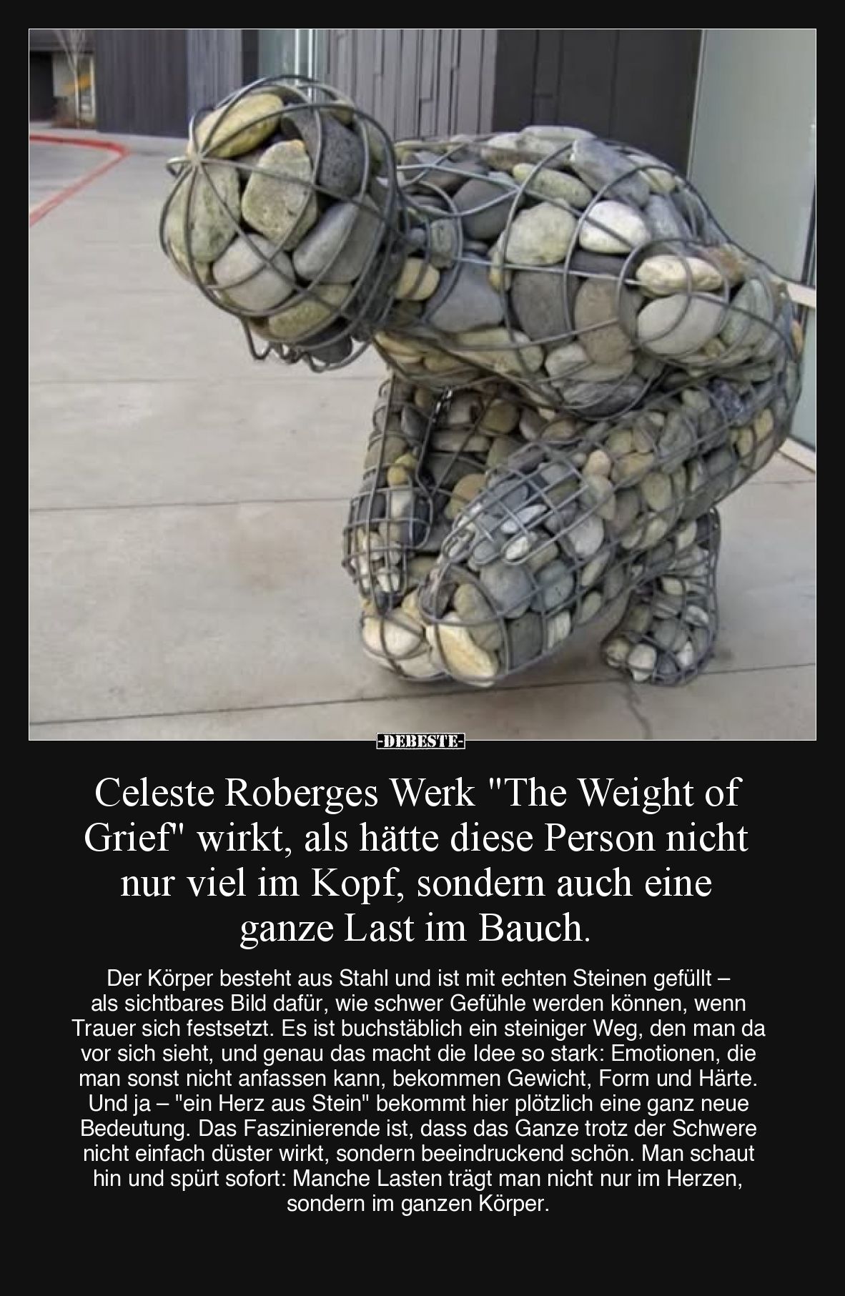 Celeste Roberges Werk "The Weight of Grief" wirkt, als hätte diese Person nicht nur viel im Kopf, sondern auch eine...