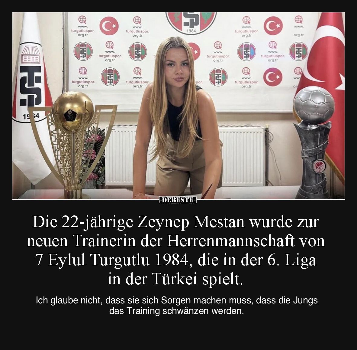 Die 22-jährige Zeynep Mestan wurde zur neuen Trainerin der Herrenmannschaft von 7 Eylul Turgutlu 1984, die in der 6. Liga in ...