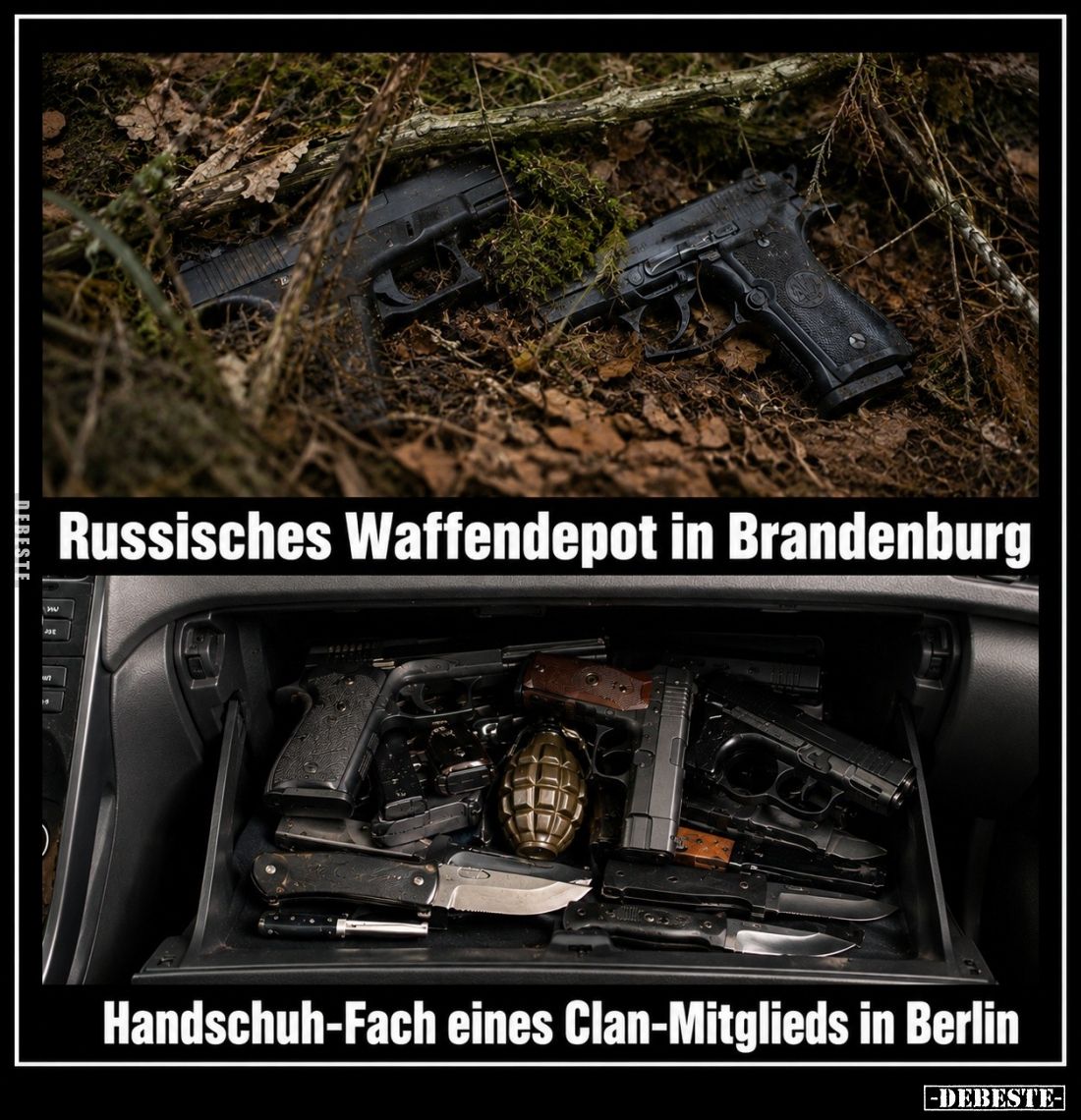 Russisches Waffendepot in Brandenburg. -
Handschuh-Fach eines Clan-Mitglieds in Berlin.