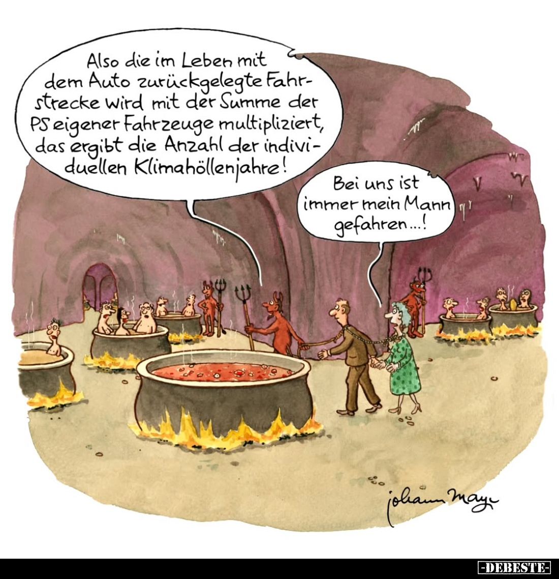 Also die im Leben mit dem Auto zurückgelegte Fahrstrecke wird mit der Summe der PS eigener Fahrzeuge multipliziert, das ergib...