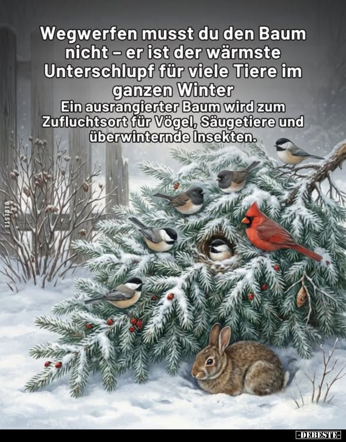 Wegwerfen musst du den Baum nicht - er ist der wärmste Unterschlupf für viele Tiere im ganzen Winter
Ein ausrangierter Baum ...