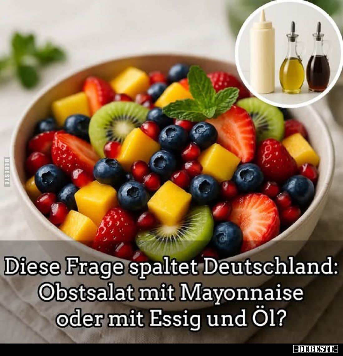Diese Frage spaltet Deutschland: Obstsalat mit Mayonnaise oder mit Essig und Öl?