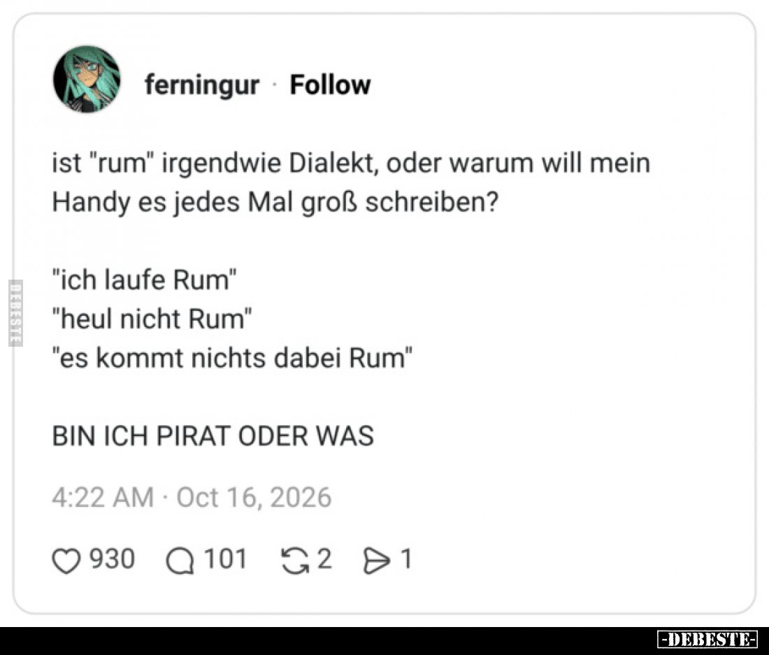 ist "rum" irgendwie Dialekt, oder warum will mein Handy es jedes Mal groß schreiben?

"ich laufe Rum"
...