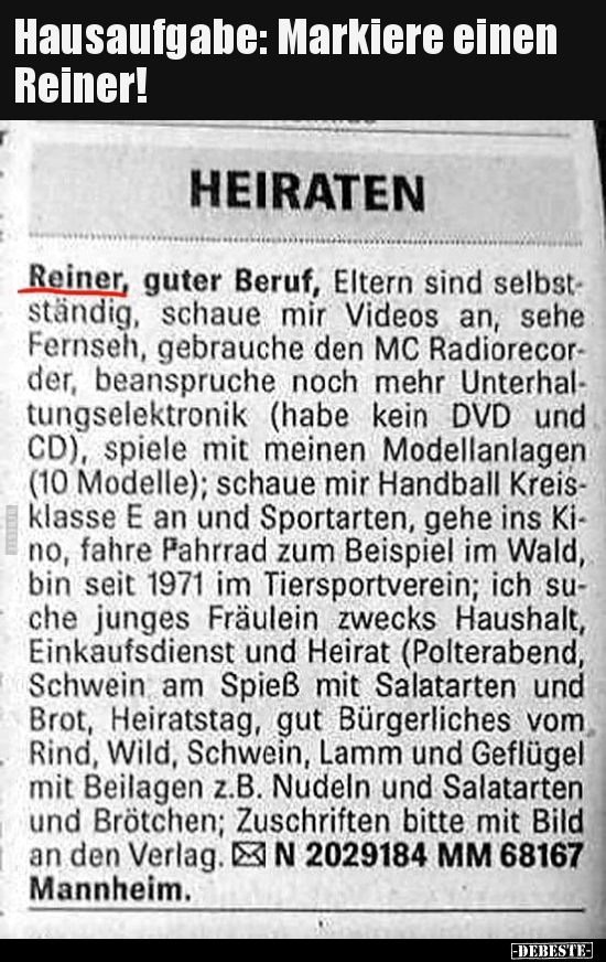 Hausaufgabe: Markiere einen Reiner!..