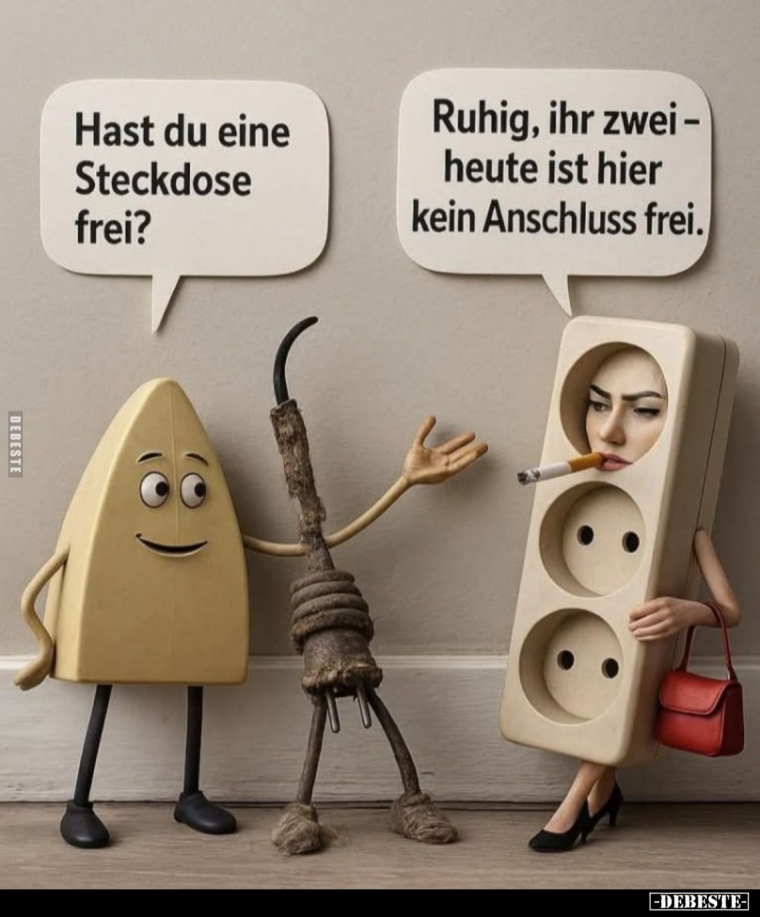 Hast du eine Steckdose frei? -
Ruhig, ihr zwei - heute ist hier kein Anschluss frei.