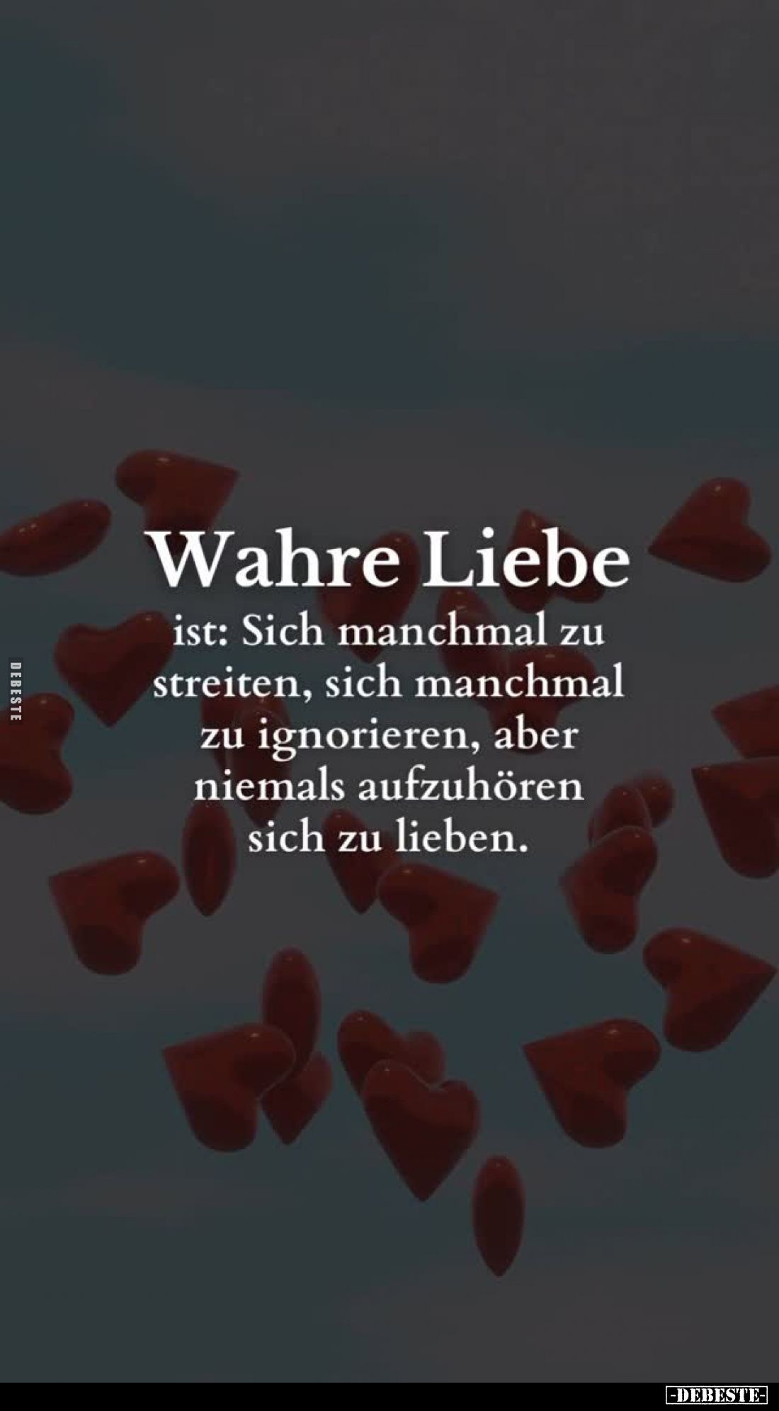 Wahre Liebe
ist: Sich manchmal zu streiten, sich manchmal zu ignorieren, aber niemals aufzuhören sich zu lieben.