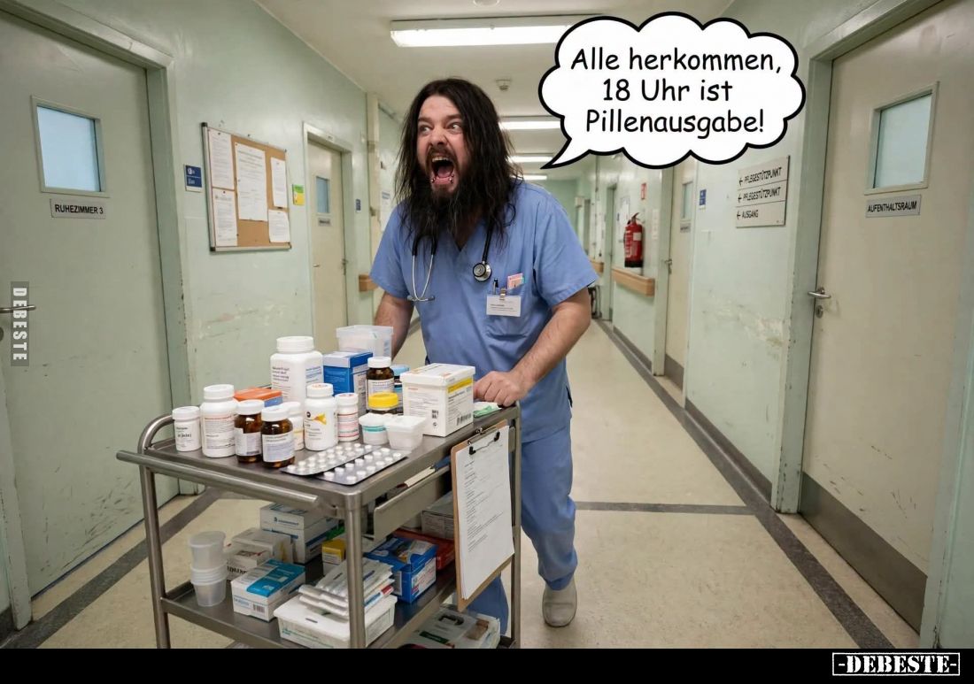 Alle herkommen, 18 Uhr ist Pillenausgabe!