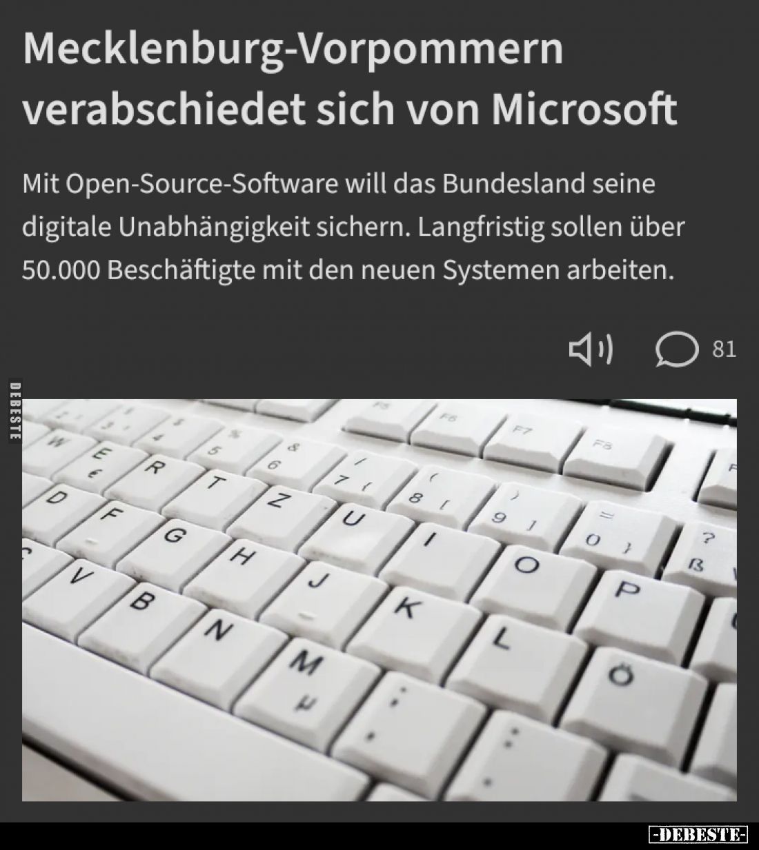Mecklenburg-Vorpommern verabschiedet sich von Microsoft.

Mit Open-Source-Software will das Bundesland seine digitale Unabh...