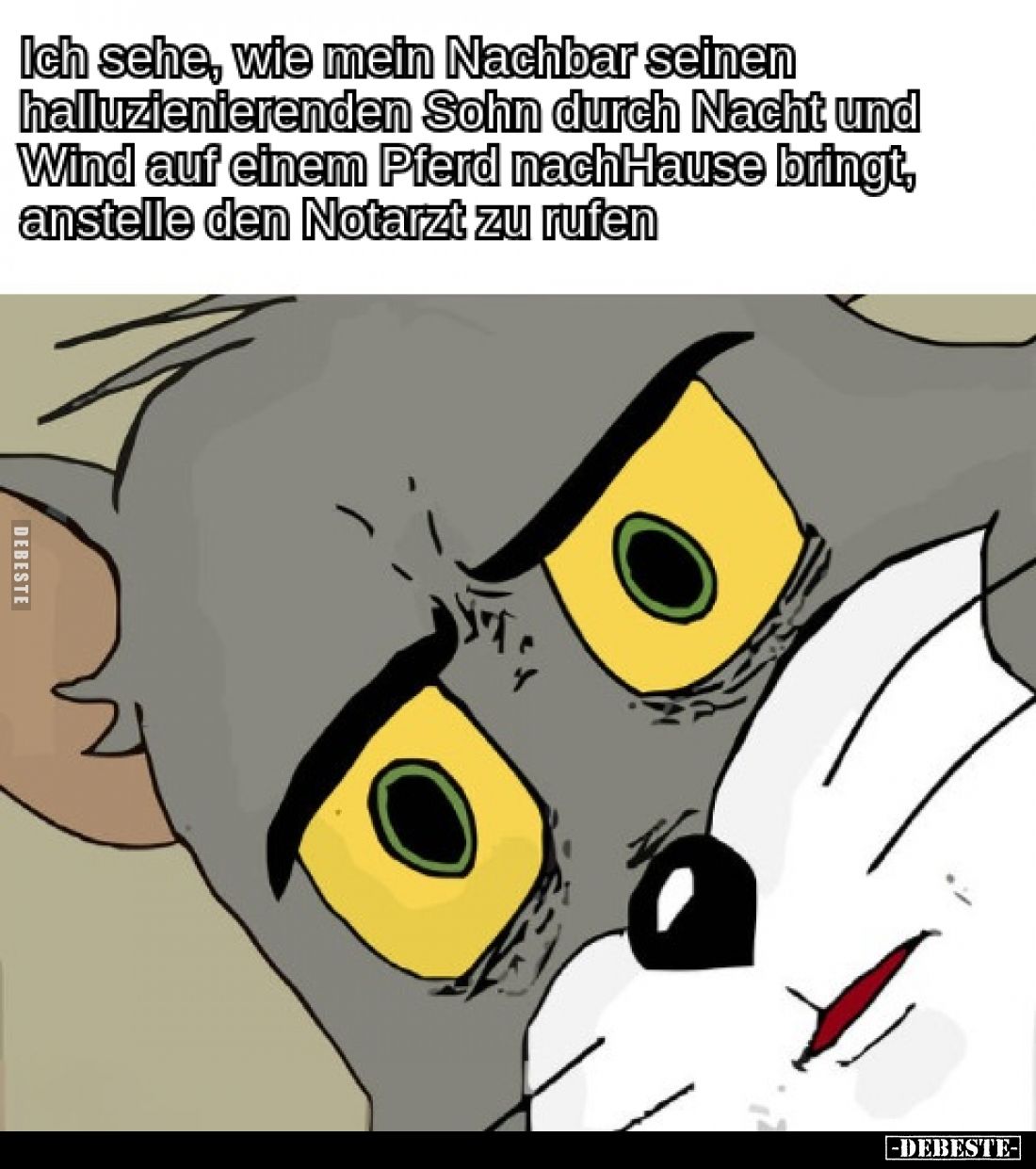 Ich sehe, wie mein Nachbar seinen halluzinierenden Sohn durch Nacht und Wind auf einem Pferd nach Hause bringt, anstelle den ...