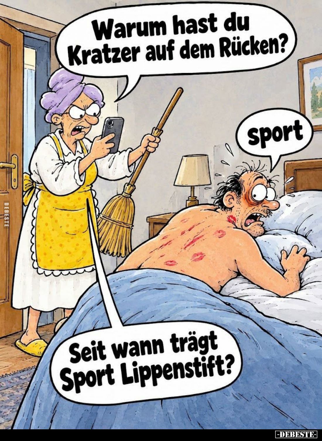 Warum hast du Kratzer auf dem Rücken?

Sport.

Seit wann trägt Sport Lippenstift?