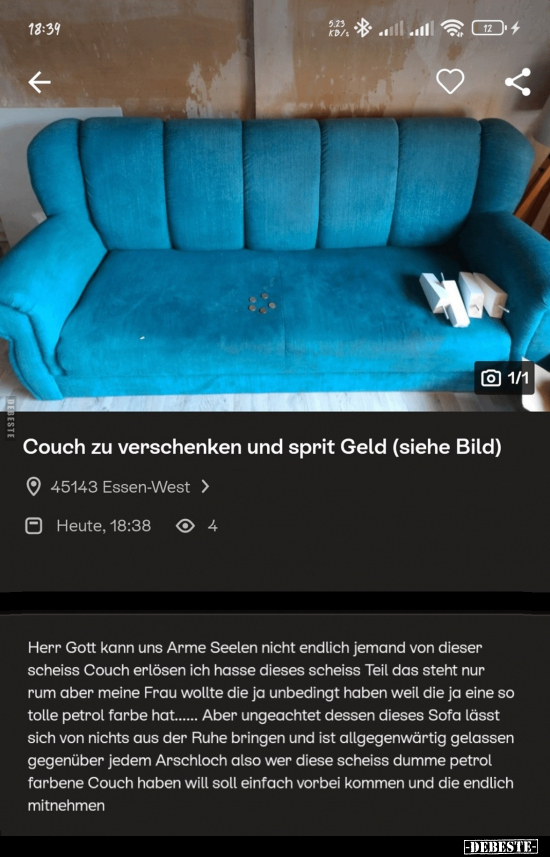 Couch zu verschenken und sprit Geld.. - Lustige Bilder | DEBESTE.de