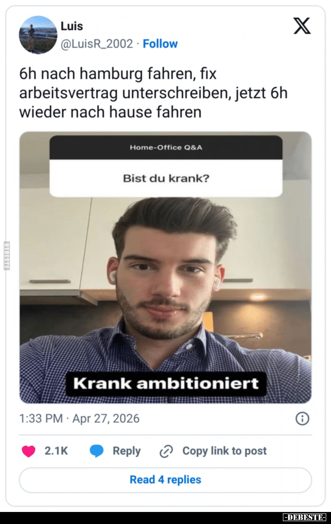 6h nach Hamburg fahren, fix Arbeitsvertrag unterschreiben, jetzt 6h wieder nach Hause fahren.