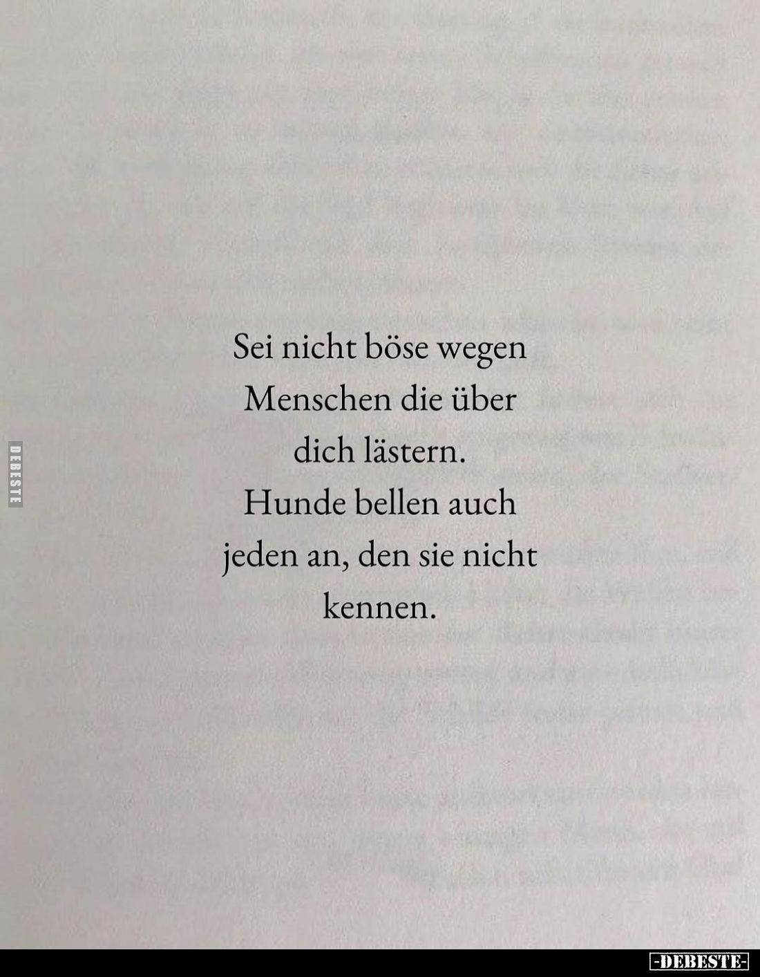 Sei nicht böse wegen Menschen die über dich lästern.
Hunde bellen auch jeden an, den sie nicht kennen.