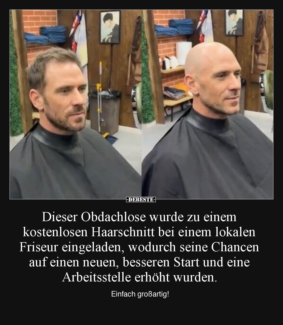 Dieser Obdachlose wurde zu einem kostenlosen Haarschnitt bei einem lokalen Friseur eingeladen, wodurch seine Chancen auf eine...