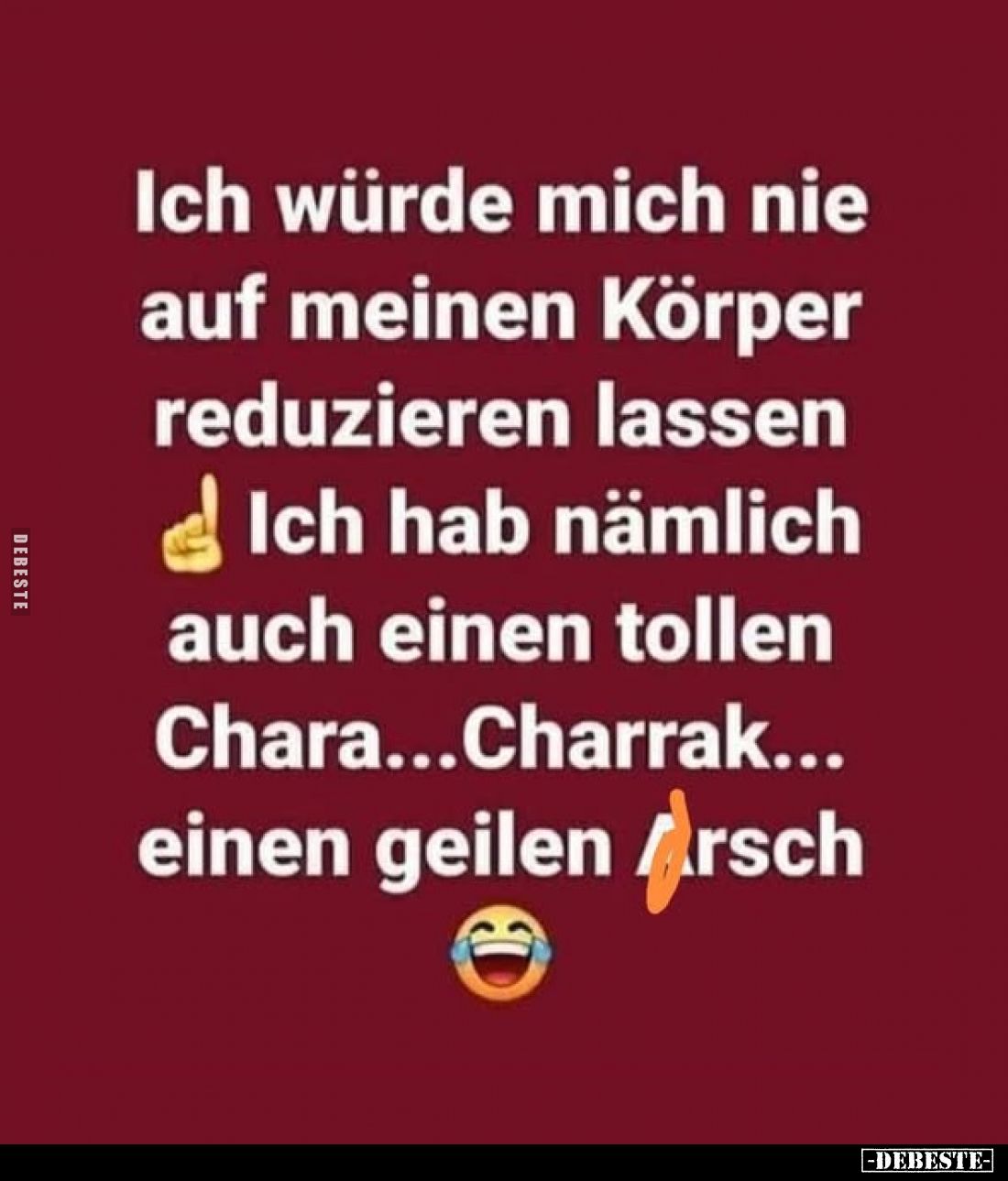 Ich würde mich nie auf meinen Körper reduzieren lassen
Ich hab nämlich auch einen tollen Chara...Charrak... einen geilen Ars...