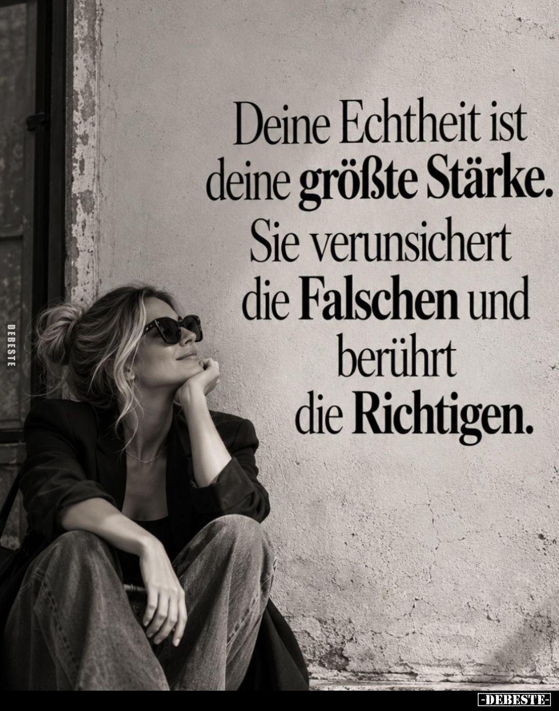 Deine Echtheit ist
deine größte Stärke.
Sie verunsichert
die Falschen und
berührt
die Richtigen.