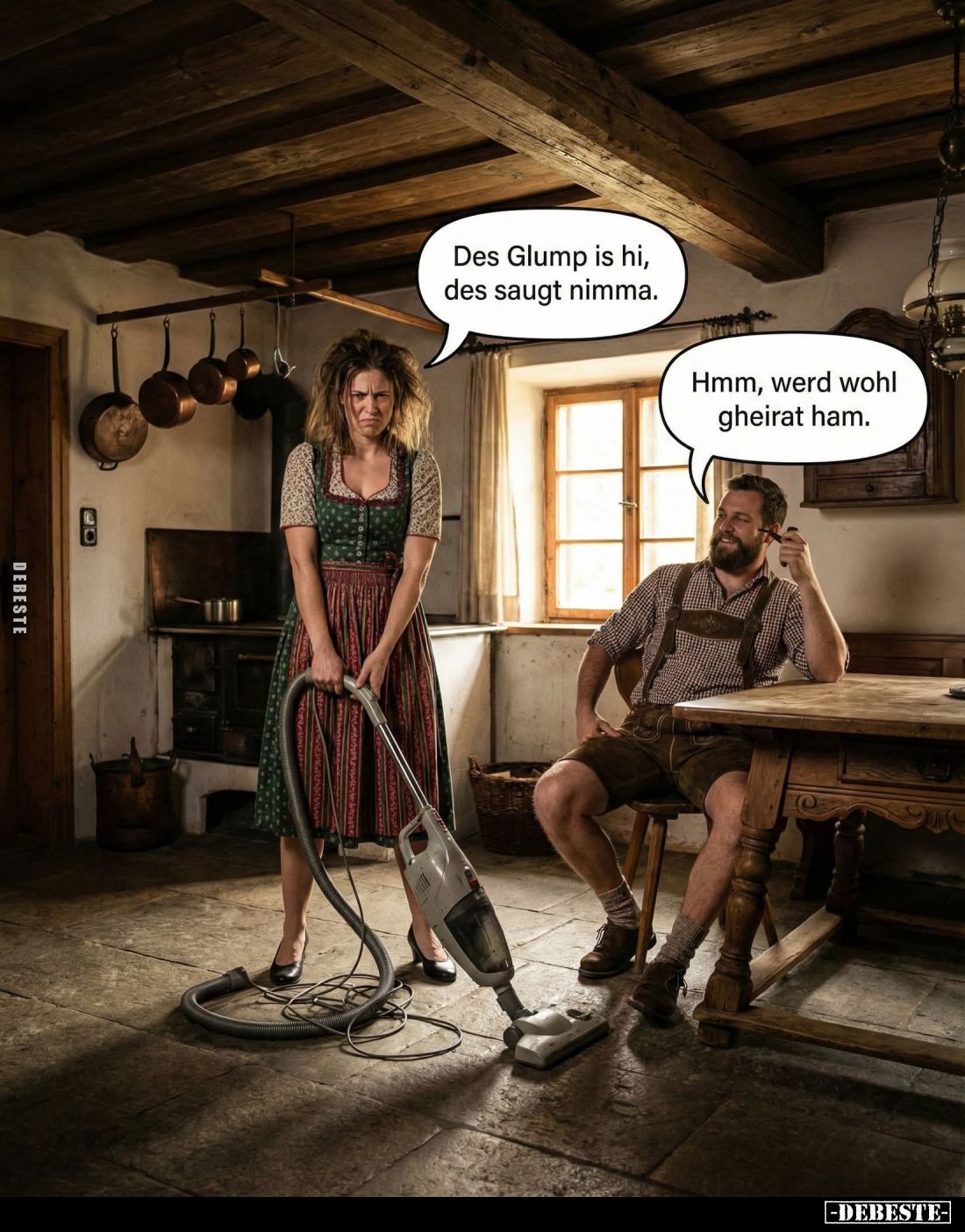 Des Glump is hi, des saugt nimma. -
Hmm, werd wohl gheirat ham.