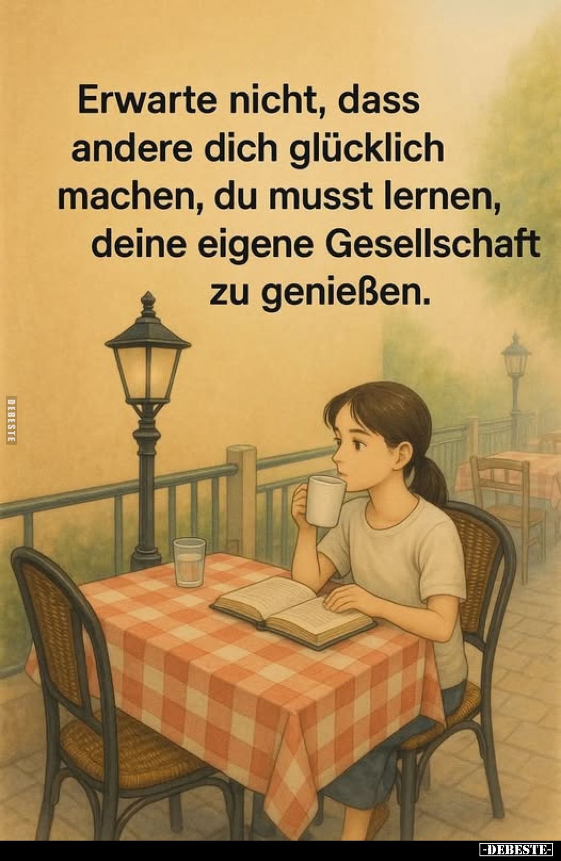 Erwarte nicht, dass andere dich glücklich machen, du musst lernen, deine eigene Gesellschaft zu genießen.