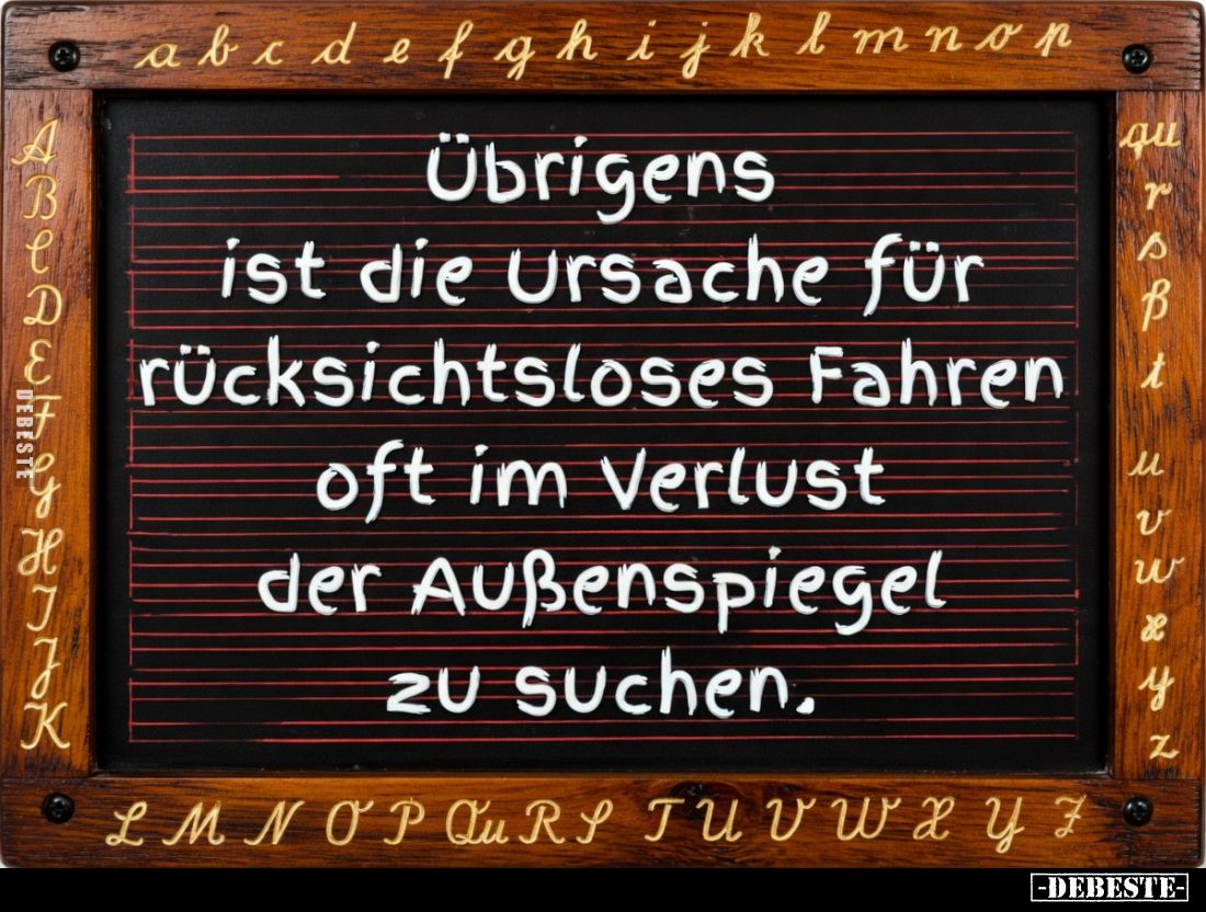 Übrigens
ist die Ursache für
rücksichtsloses Fahren
oft im Verlust
der Außenspiegel
zu suchen.