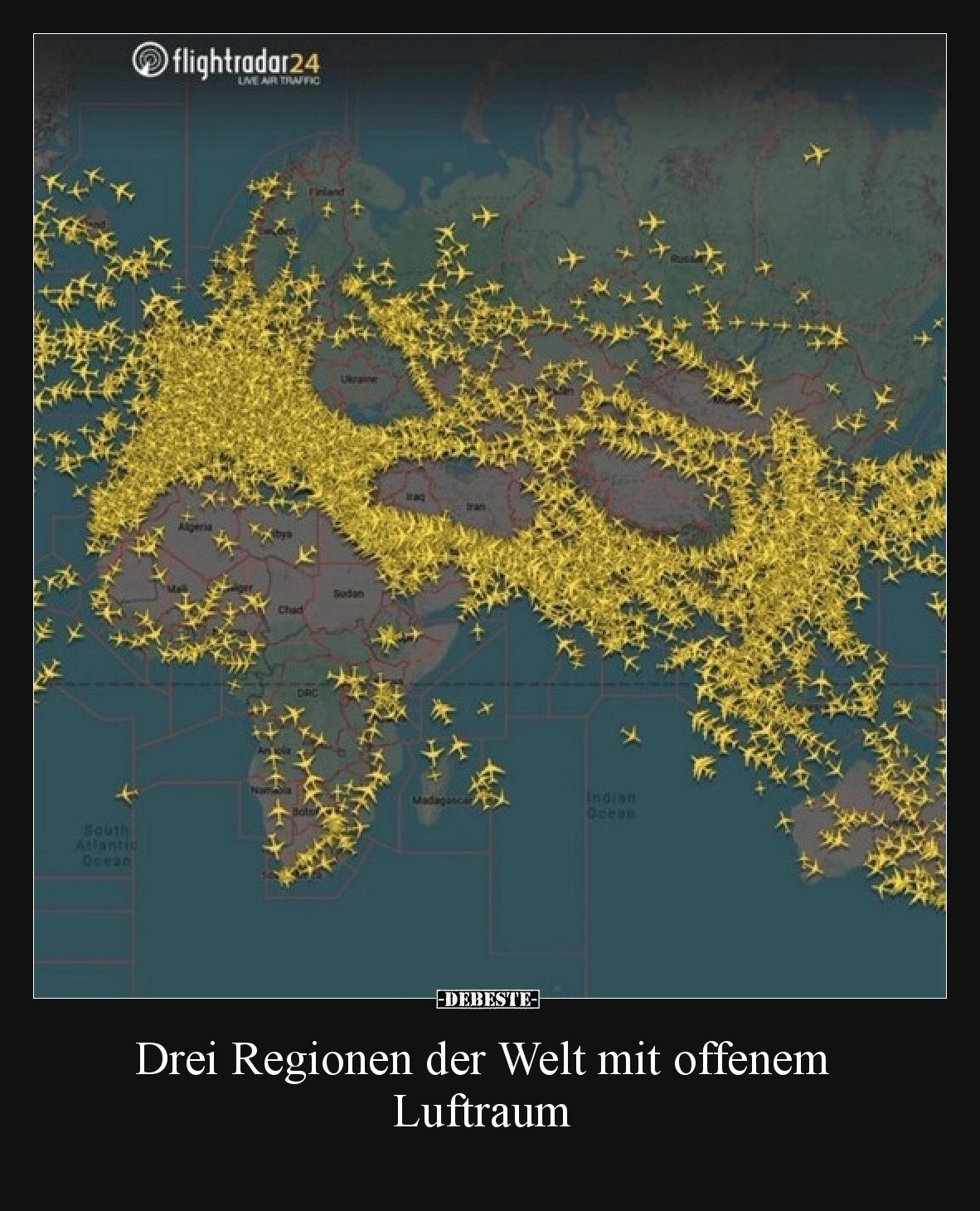 Drei Regionen der Welt mit offenem Luftraum