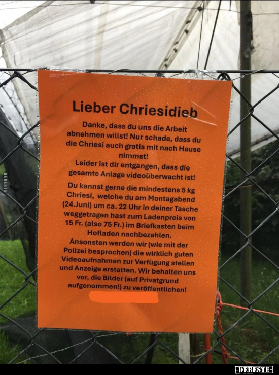 Lieber Chriesidieb - Danke, dass du uns die Arbeit abnehmen.. - Lustige Bilder | DEBESTE.de