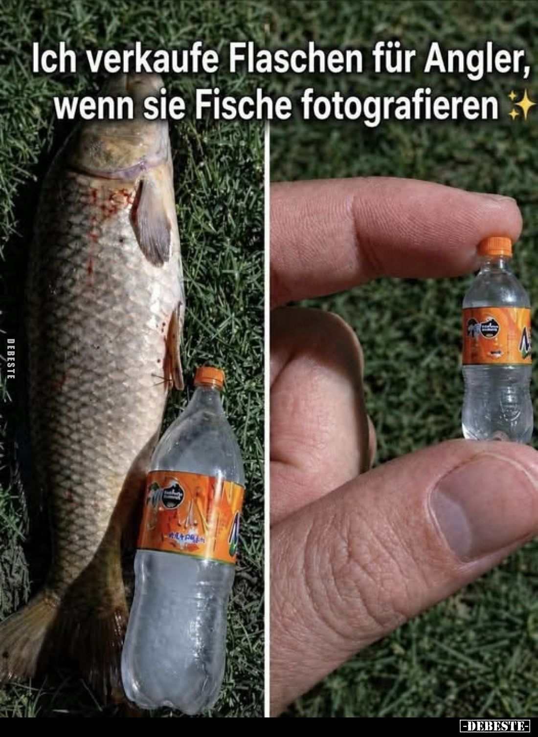 Ich verkaufe Flaschen für Angler, wenn sie Fische fotografieren