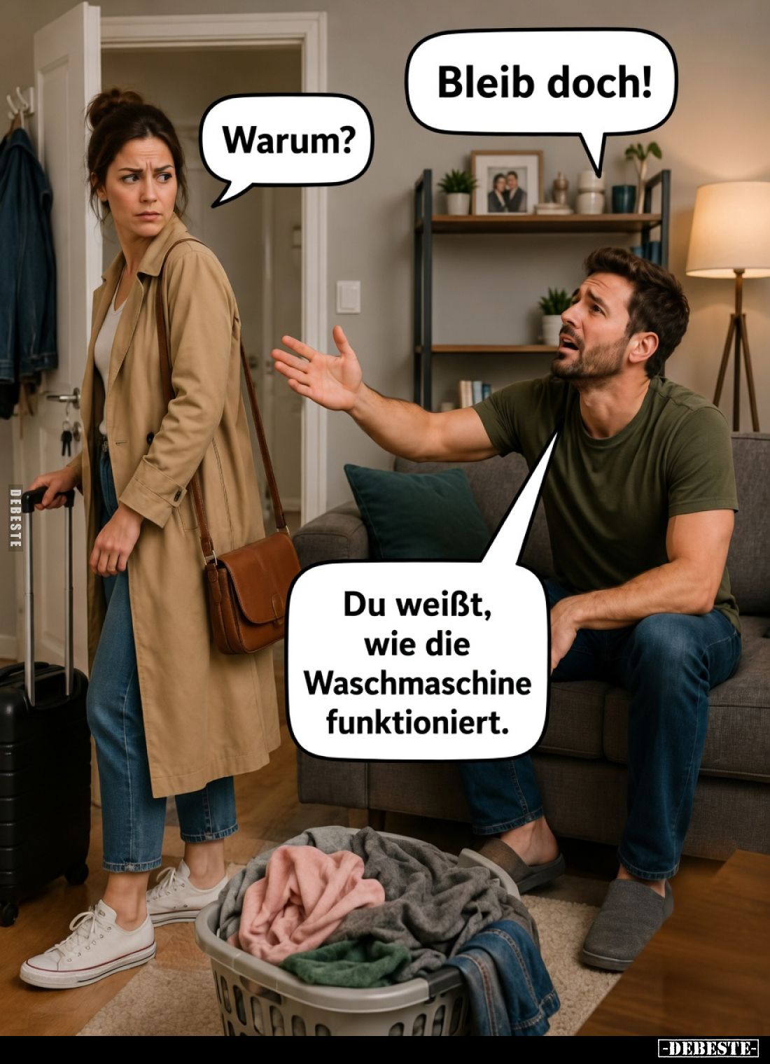 Bleib doch! Warum? Du weißt, wie die Waschmaschine funktioniert.. - Lustige Bilder | DEBESTE.de