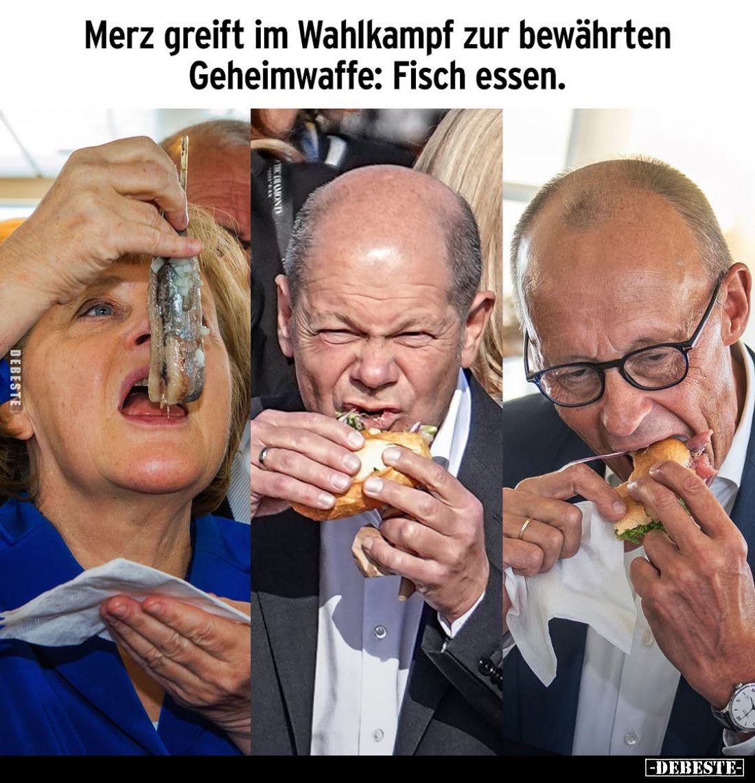 Merz greift im Wahlkampf zur bewährten Geheimwaffe: Fisch essen.